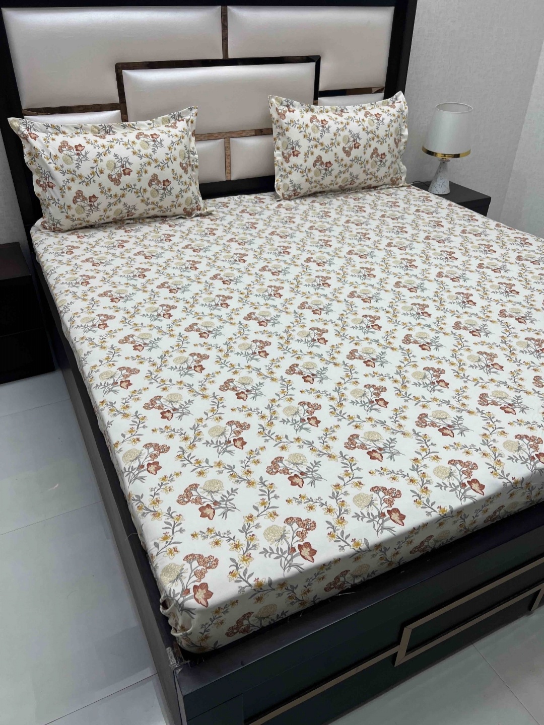 

Pure Decor Amulya White Printed 240 TC Microfiber Double Queen Bedsheet Set