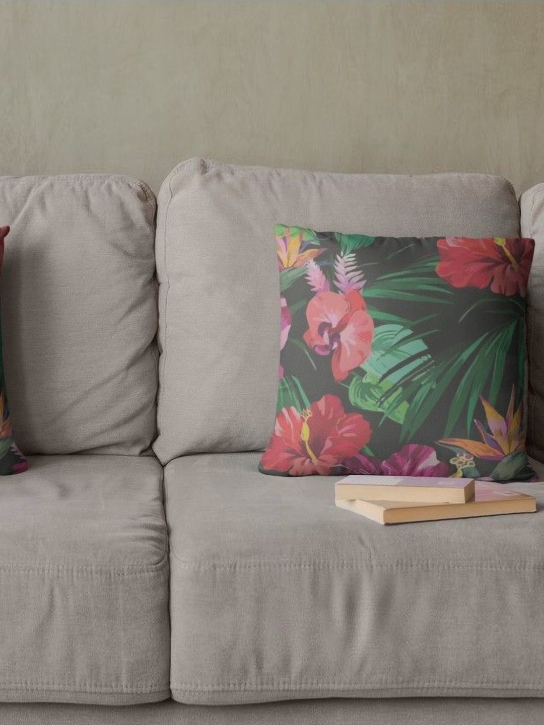

THEYAYACAFE Green & Pink 2 Pieces Floral Velvet Square Cushion Covers, Navy blue