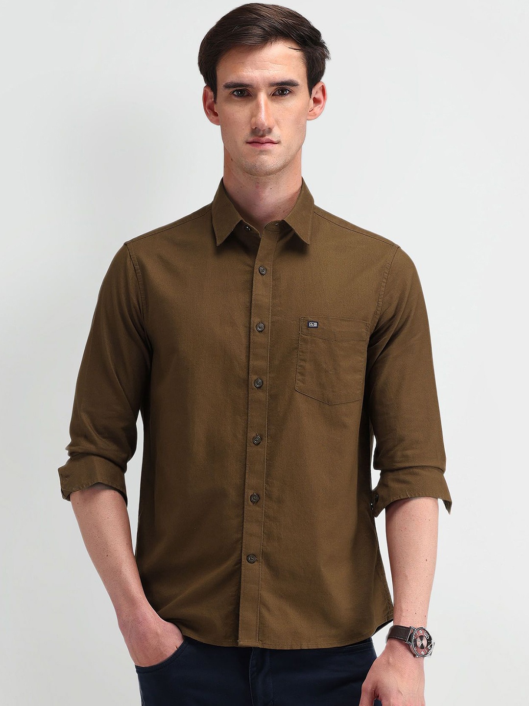 

Arrow Sport Men Classic Spread Collar Solid Cotton Casual Shirt, Brown
