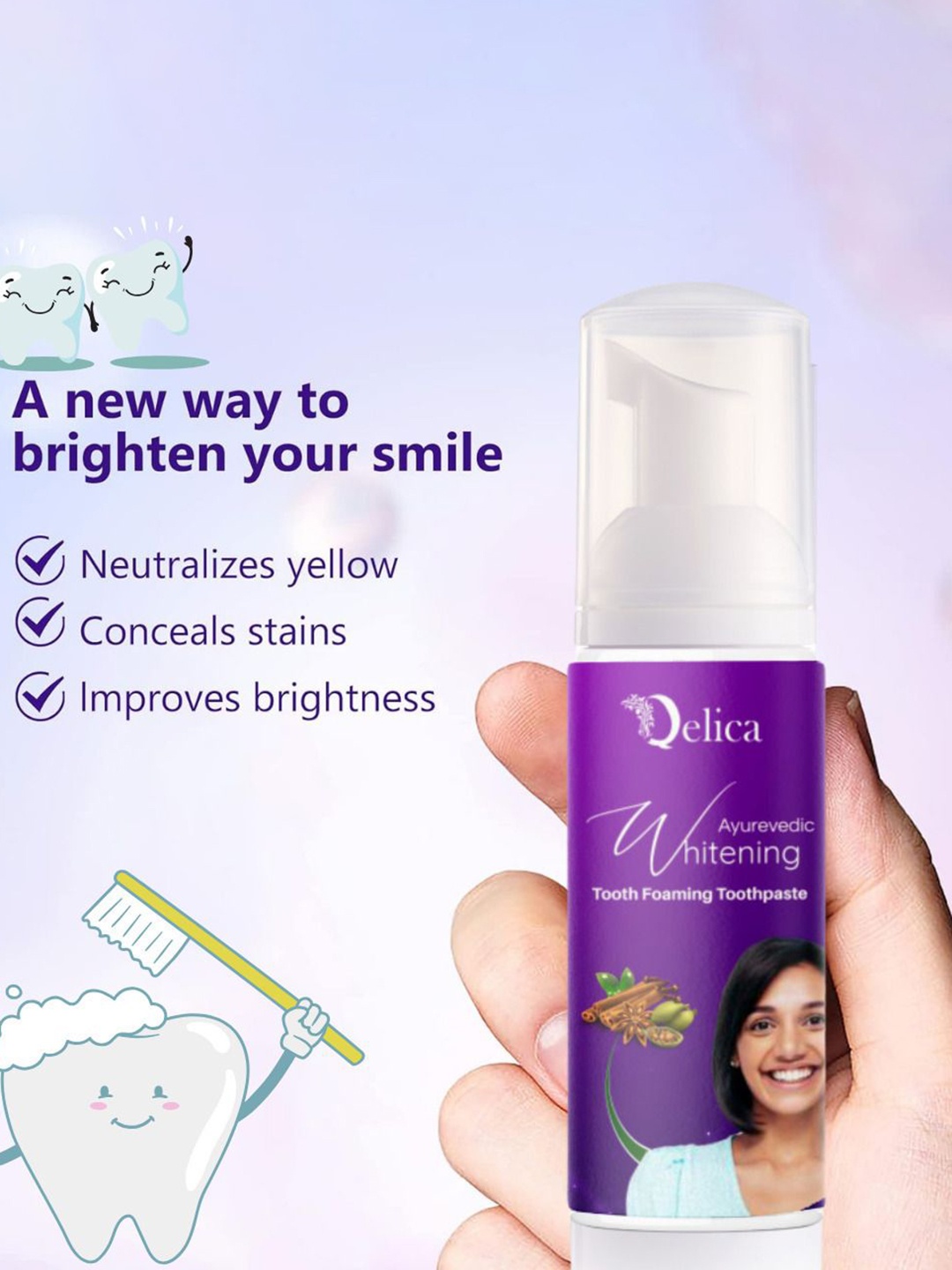 

Qelica Ayurvedic Teeth Whitening Foam Toothpaste-60ml, Purple