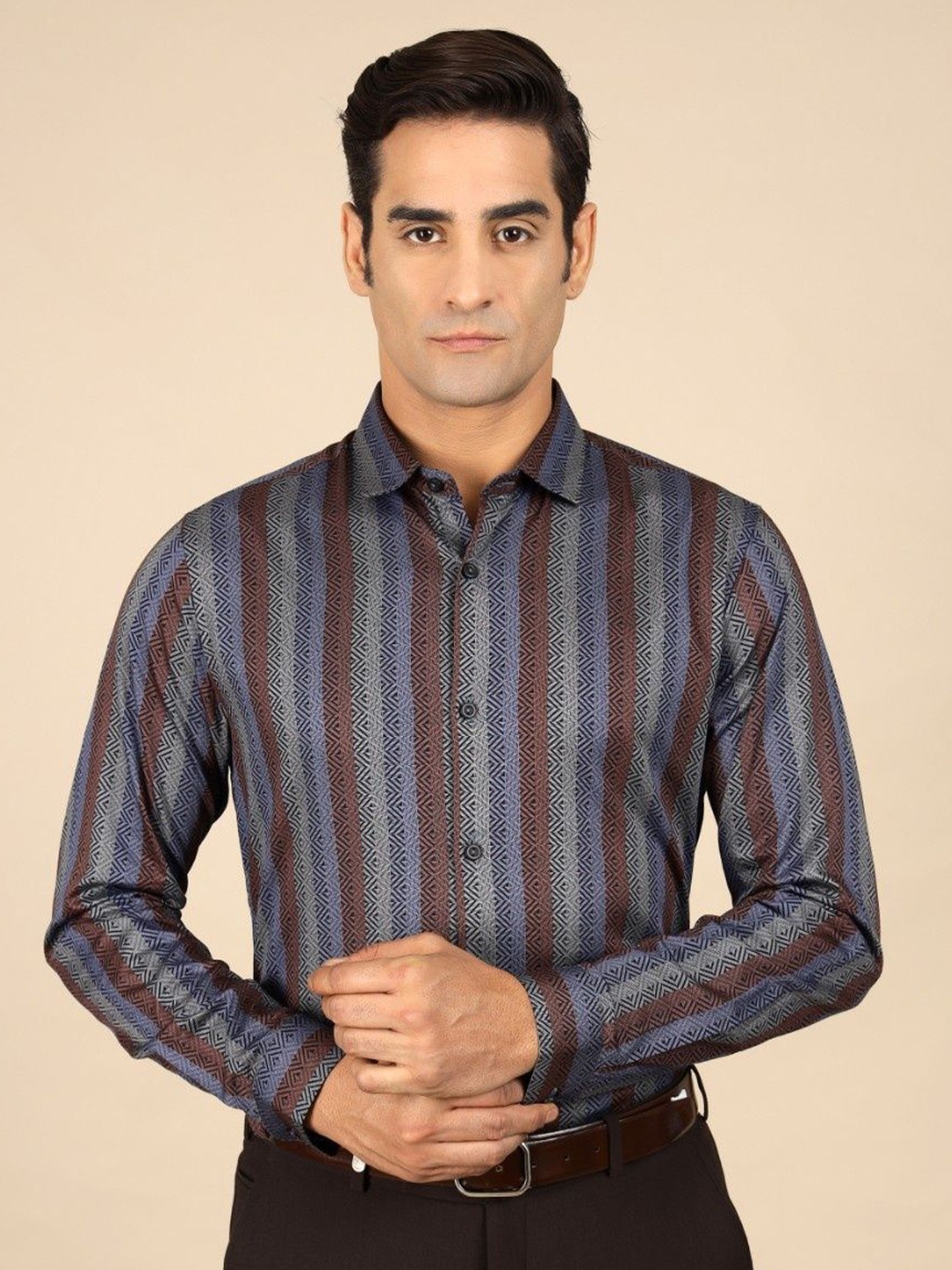 

Gavin Paris Men Original Vertical Striped Cotton Semiformal Shirt, Blue