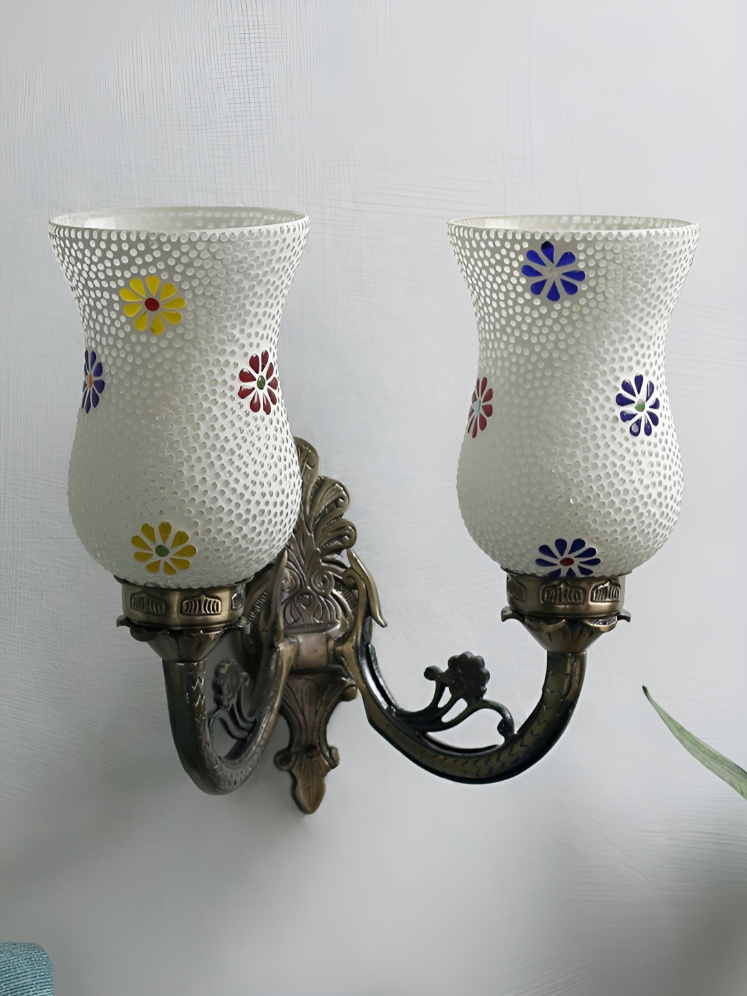 

Devansh White & Blue Floral Textured Bell Shaped Metal & Glass Wall Lamp