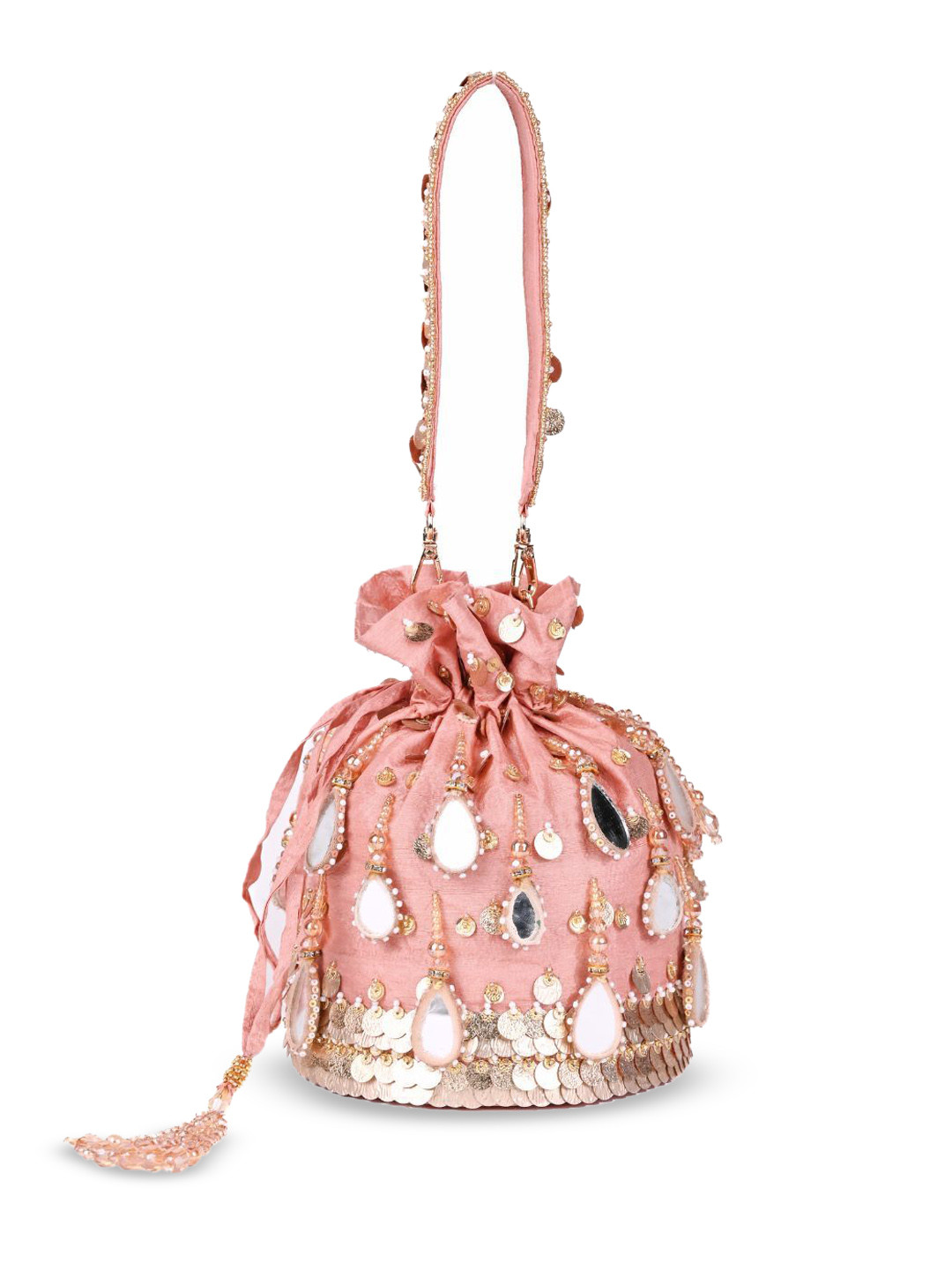 

House of Kosha Embellished Structured Handheld Bag, Pink