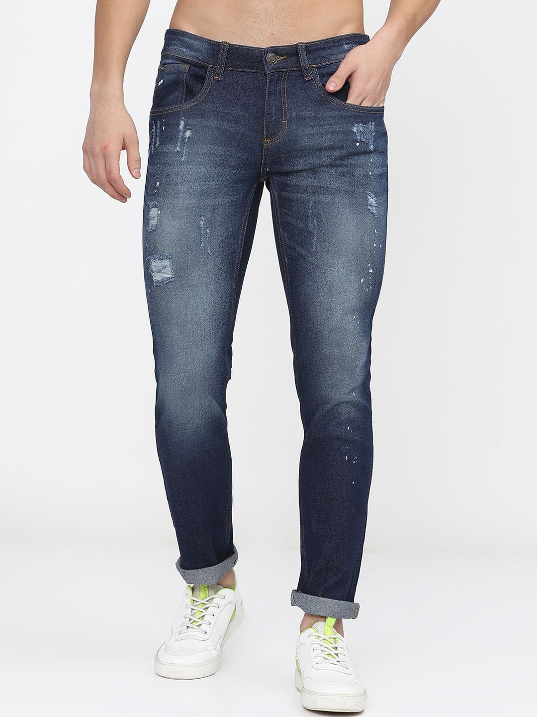 

HIGHLANDER Men Slim Fit Mildly Distressed Light Fade Stretchable Jeans, Blue