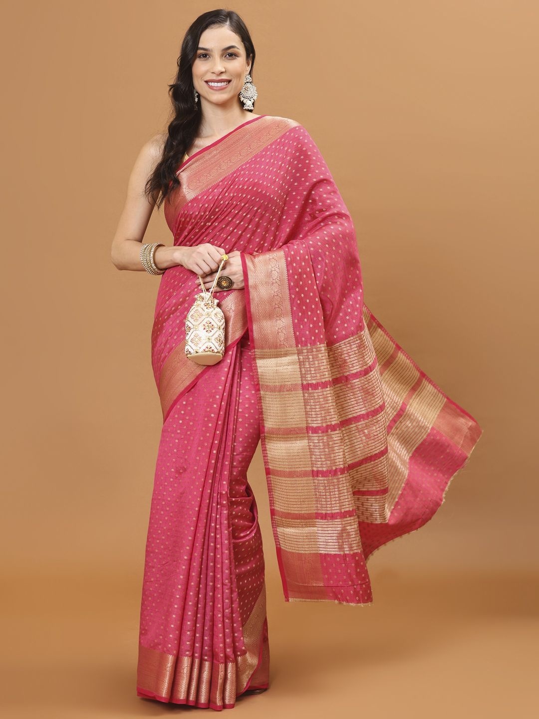 

Meena Bazaar Woven Design Zari Saree, Pink