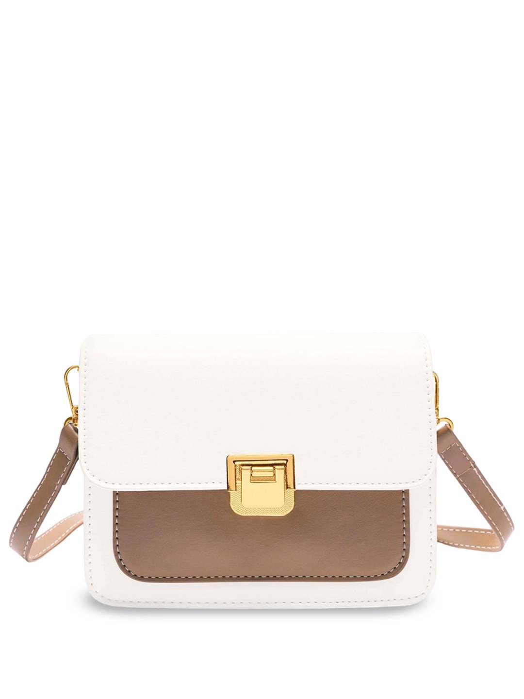 

SWASHAA Colourblocked PU Bucket Sling Bag, Cream