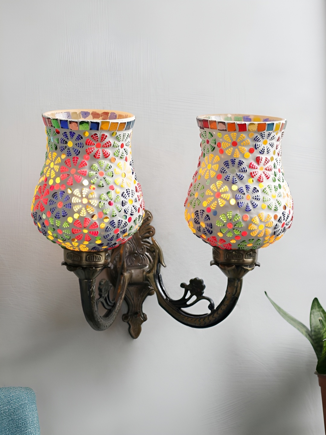 

Devansh White & Blue Floral Textured Bell Shaped Metal & Glass Wall Lamp