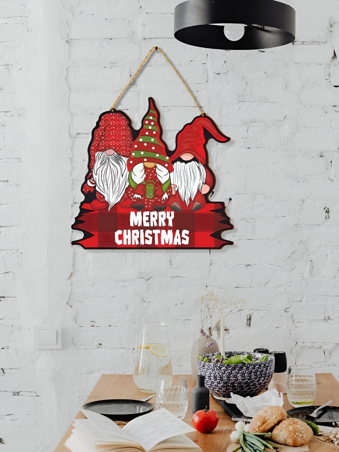 

CVANU Red & White Printed Wooden Wall Hangings
