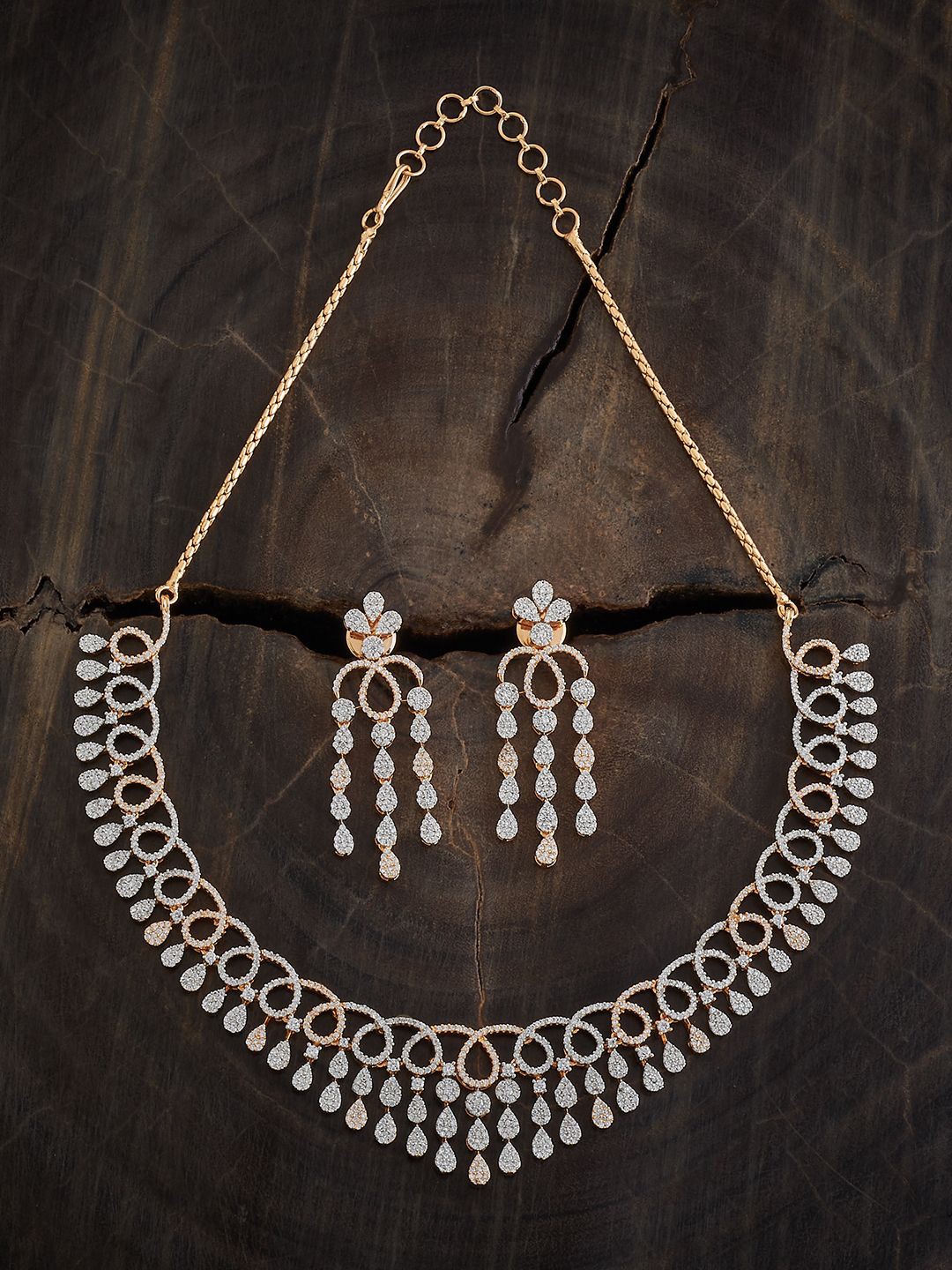 

Kushal's Fashion Jewellery Rhodium-Plated Cubic Zirconia Studded Jewellery Set, Silver