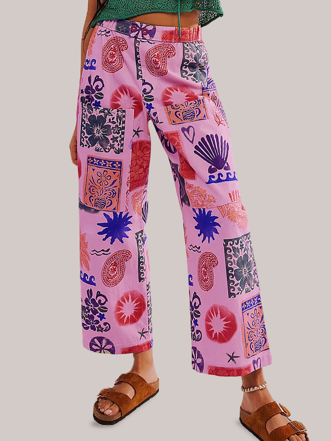 

LULU & SKY Women Floral Printed Straight Fit Trousers, Pink