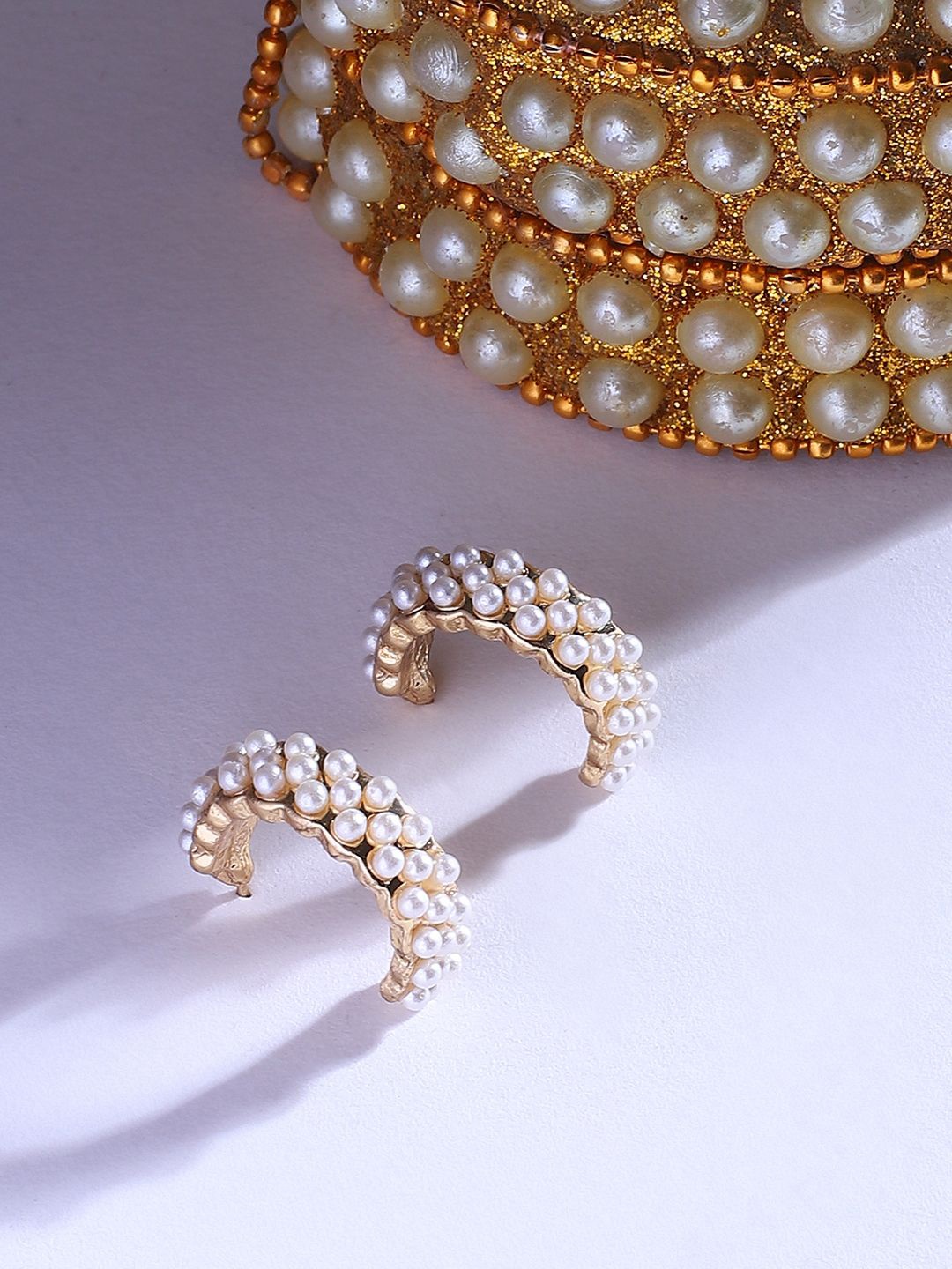 

ELLE Gold-Plated Pearl Contemporary Hoop Earrings