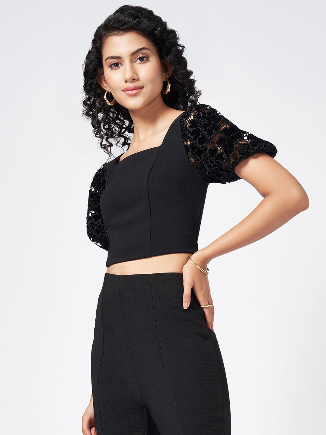 

Honey by Pantaloons Women Solid Square Neck Top, Black