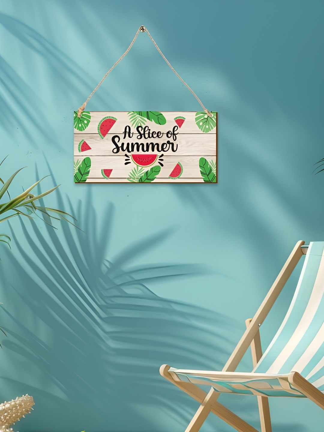 

CVANU Green & Red A slice of Summer Printed Wooden Wall Hanging, Off white