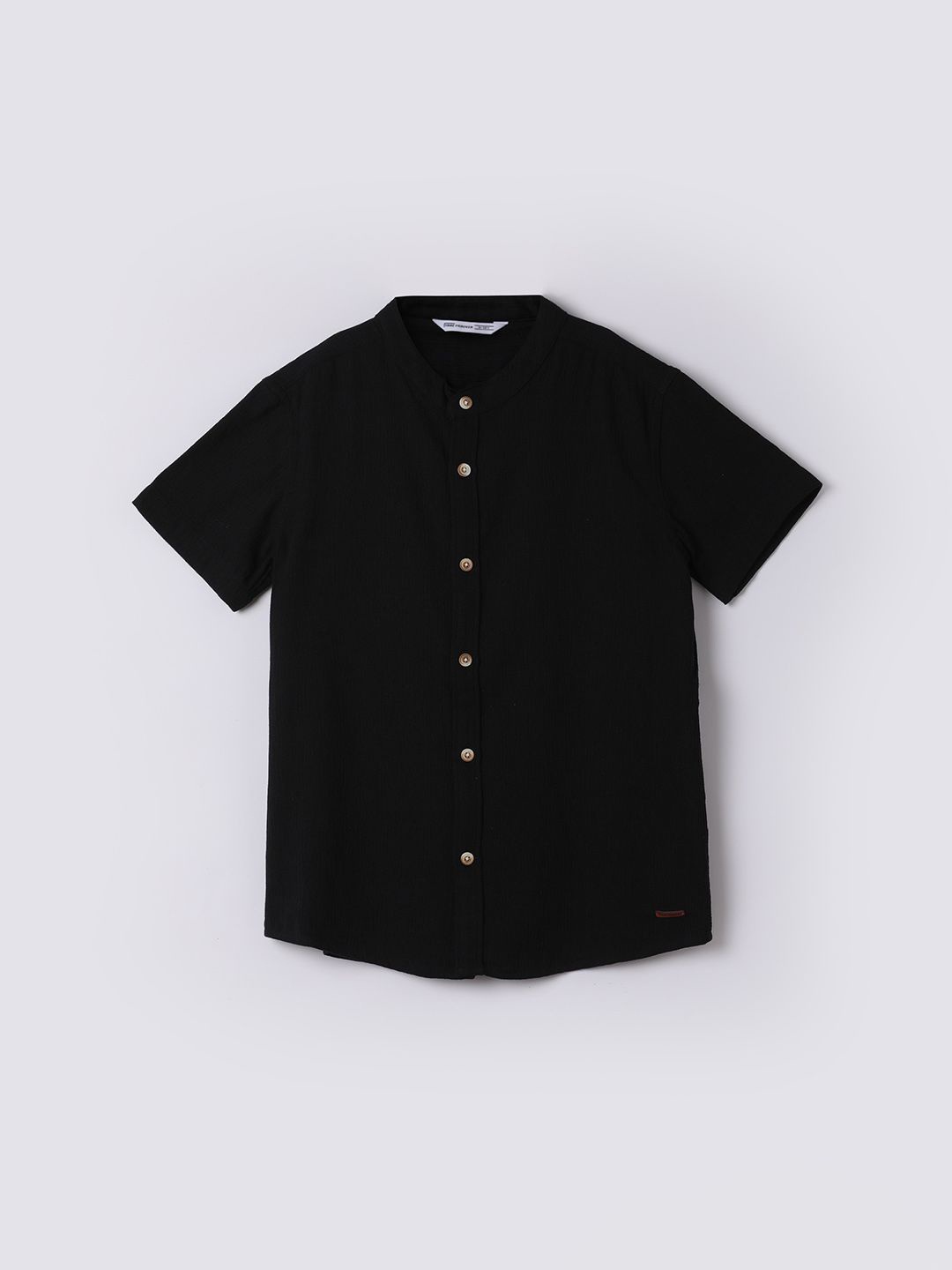 

Fame Forever by Lifestyle Boys Band Collar Solid Cotton Casual Shirt, Black