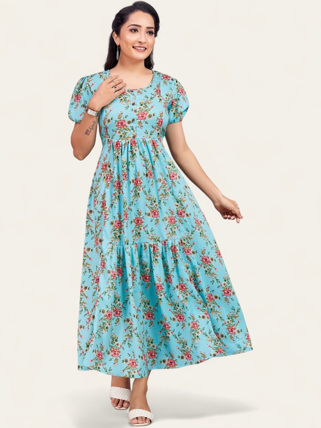 

PAMPER YOURSELF Floral Printed Floral Anarkali Ethnic Dresses, Blue