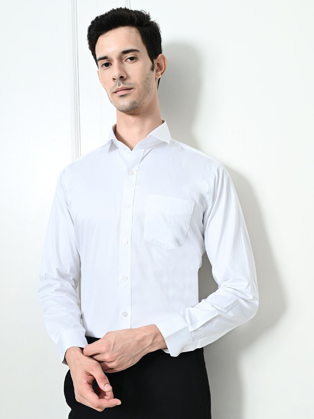 

STARFOX Men Comfort Spread Collar Solid Cotton Formal Shirt, White
