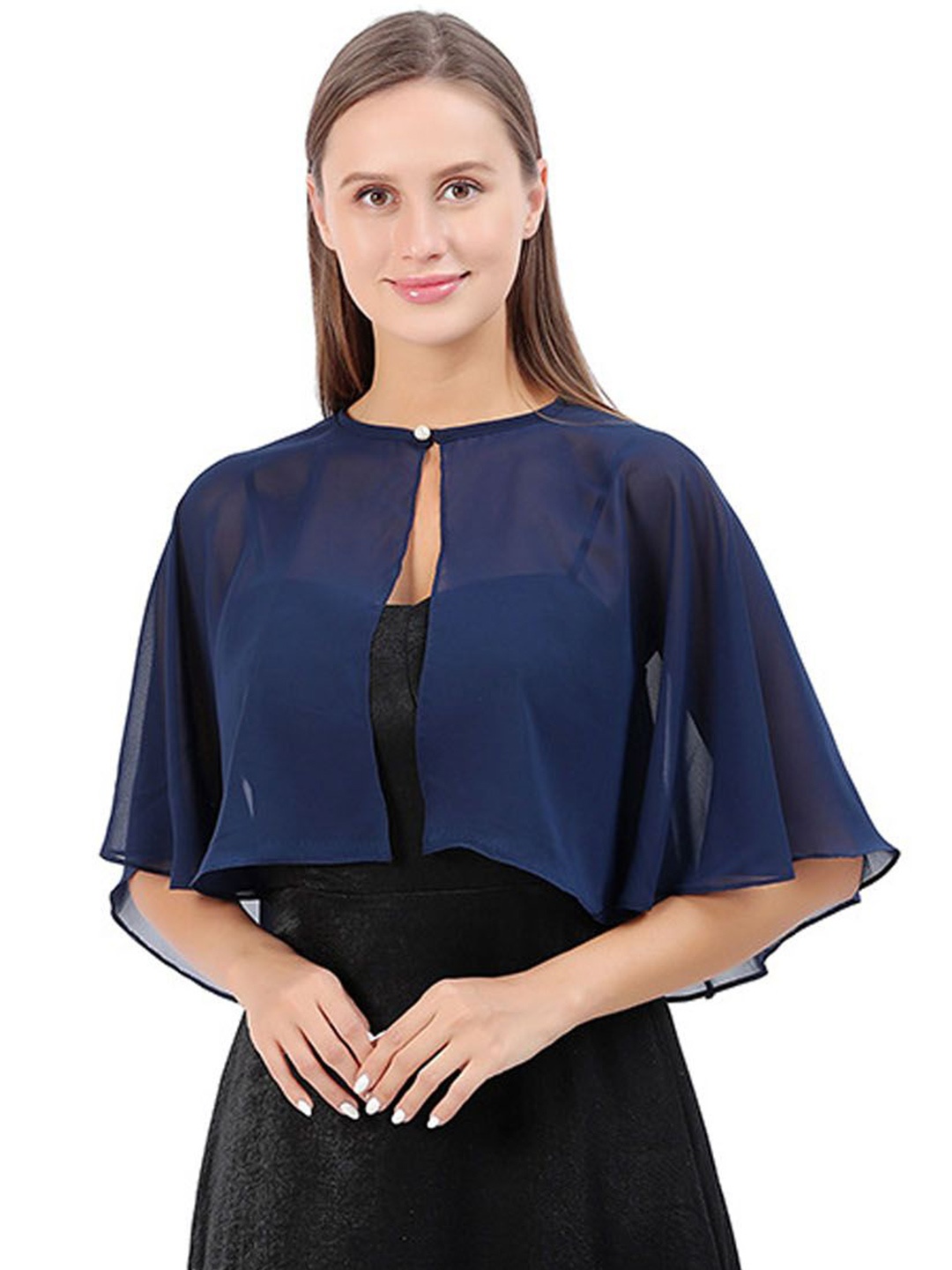 

StyleCast Cape Sleeve Chiffon Fit & Flare Dress, Navy blue