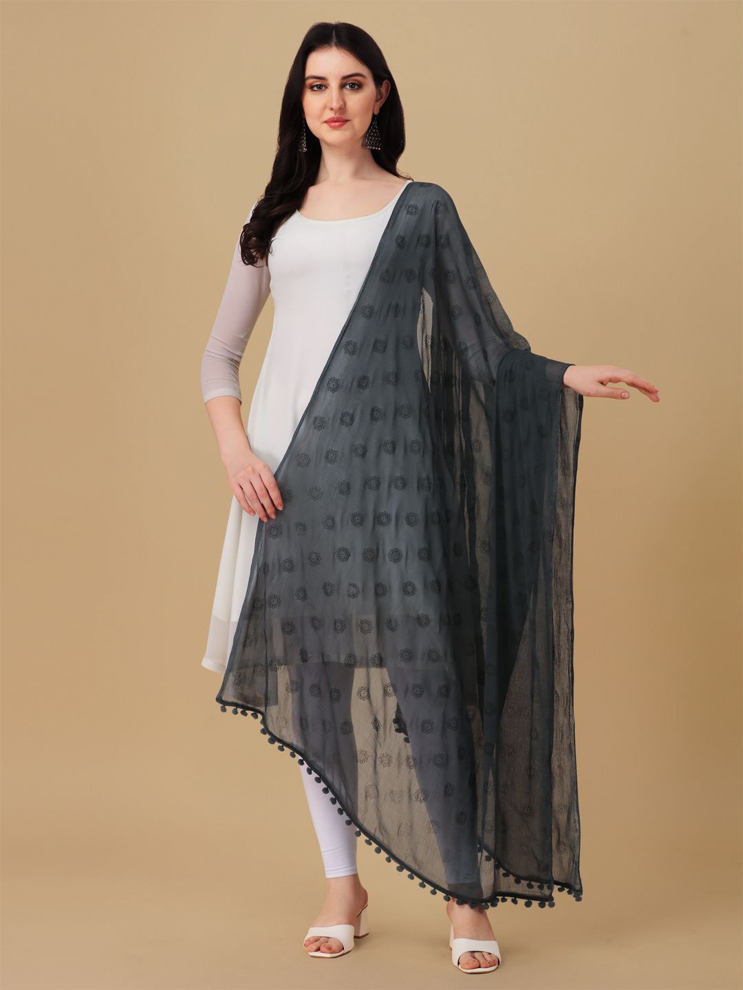 

Suha Floral Printed Chiffon Dupatta, Grey