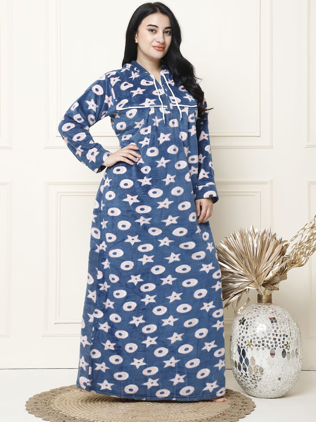 

Secret Wish Women Plus Size Printed Maxi Nightdress, Blue