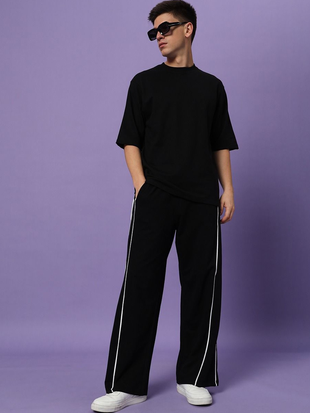 

PockMAN Pure Cotton Round Neck Oversized T-Shirt With Trousers Co-Ords, Black