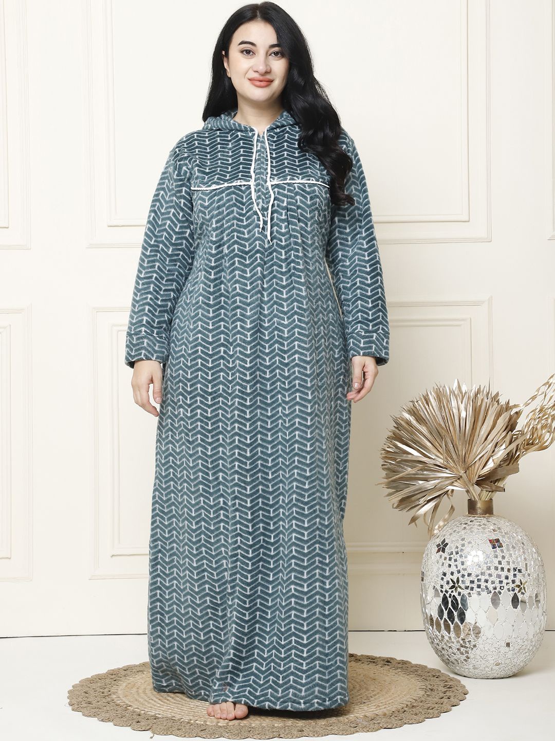 

Secret Wish Women Printed Maxi Nightdress, Green