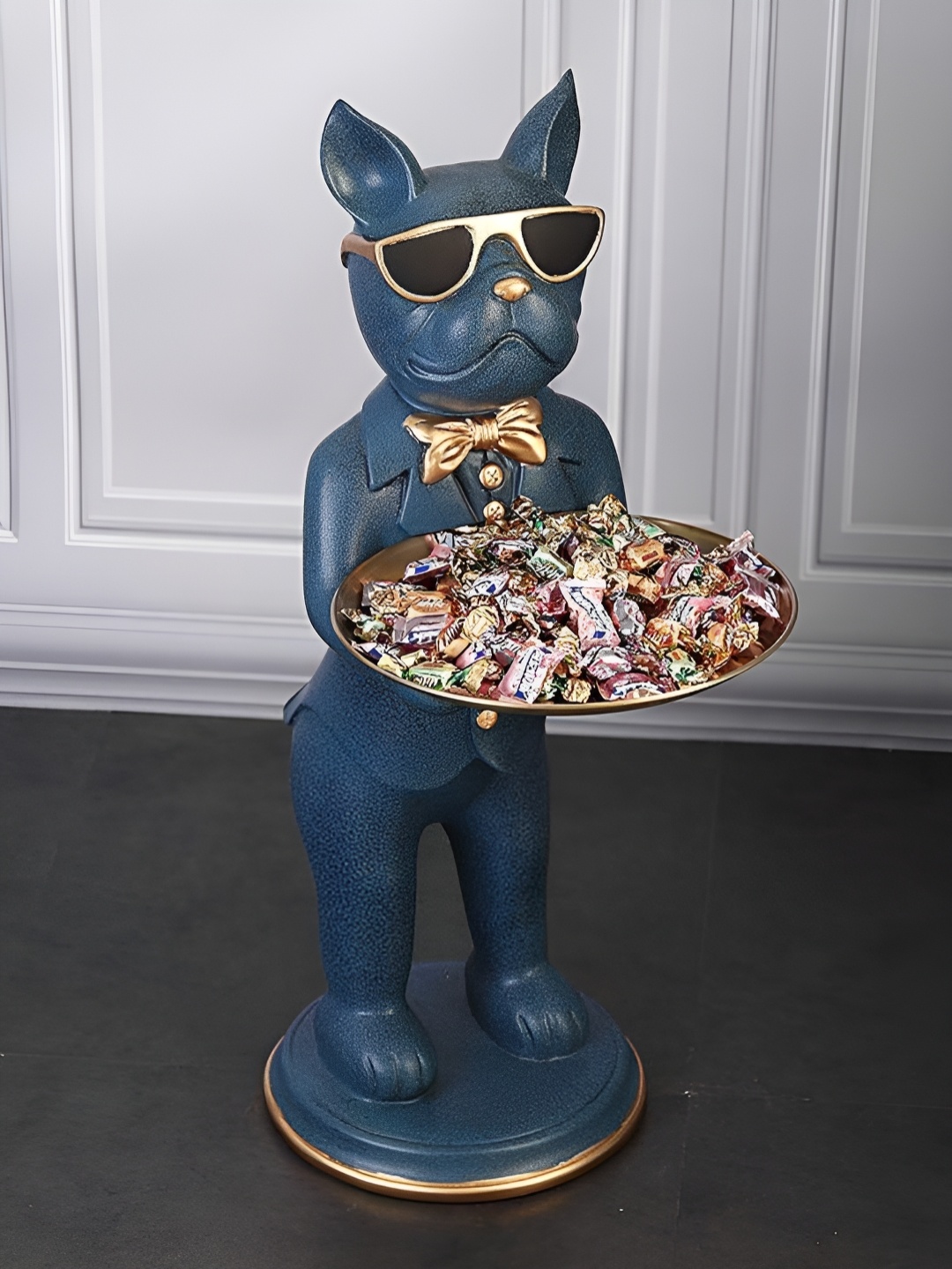 

SMOKEY COCKTAIL Blue & Gold Toned Animals Figurine Mr. Funky Sculpture & Tray Showpiece
