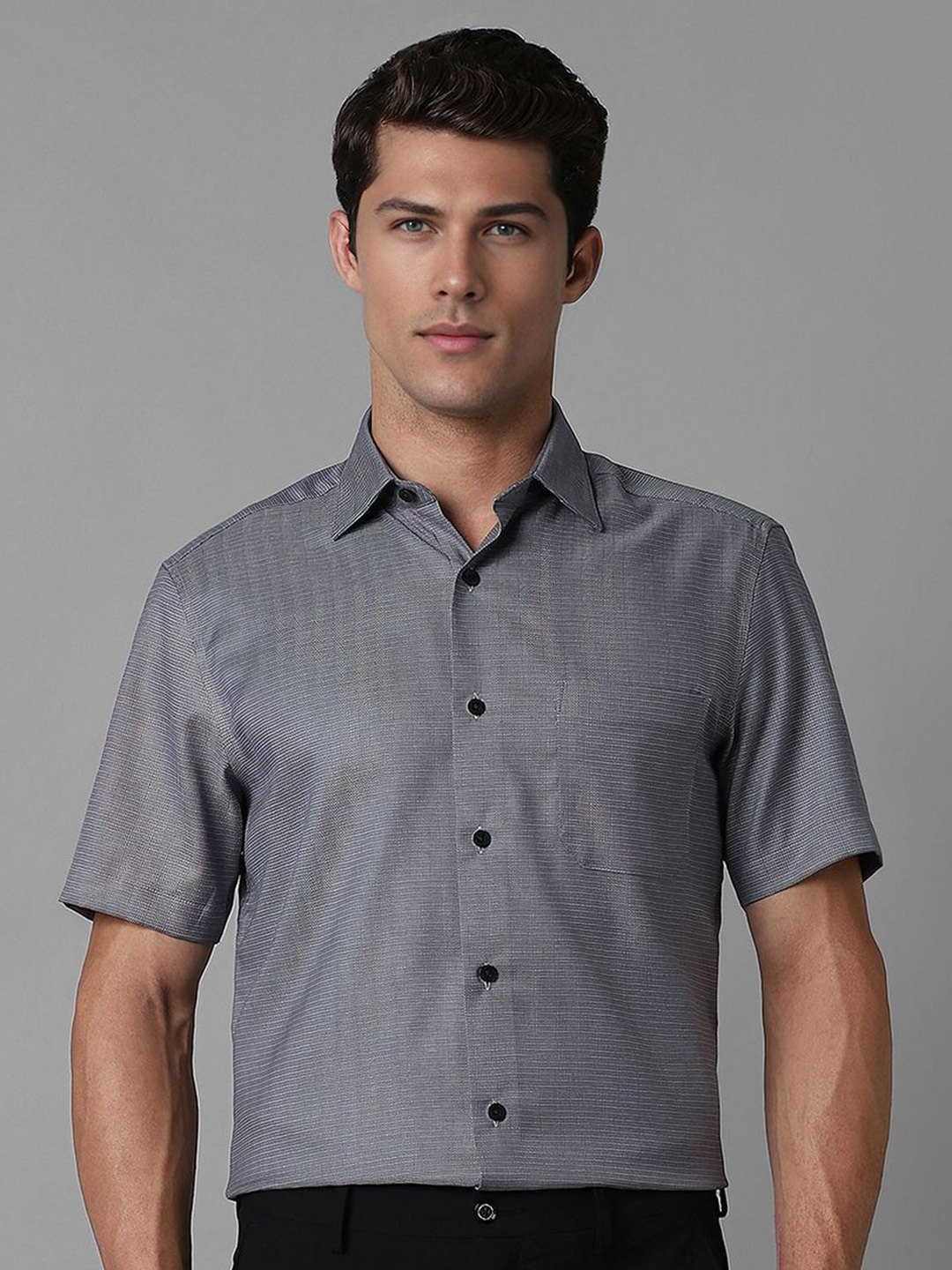 

Louis Philippe Men Classic Spread Collar Geometric Printed Cotton Formal Shirt, Grey