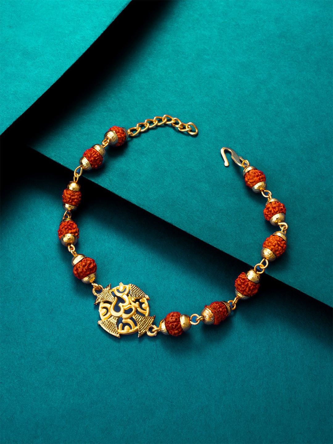 

aadita Gold-Plated Rudraksh Om Link Bracelet