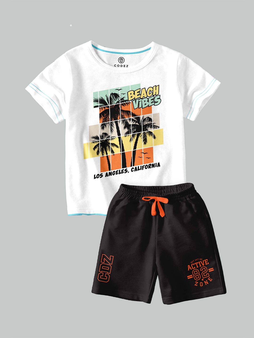 

CODEZ Boys Graphic Printed T-shirt with Shorts, White