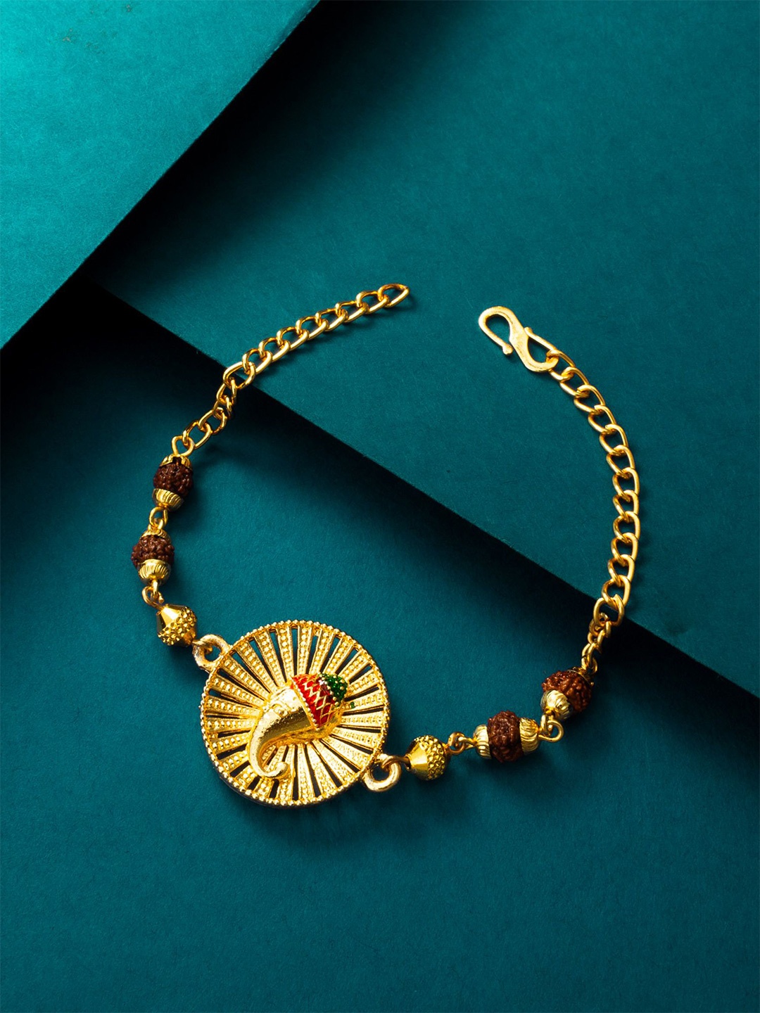 

aadita Gold-Plated Rudraksh Ganesha Link Bracelet