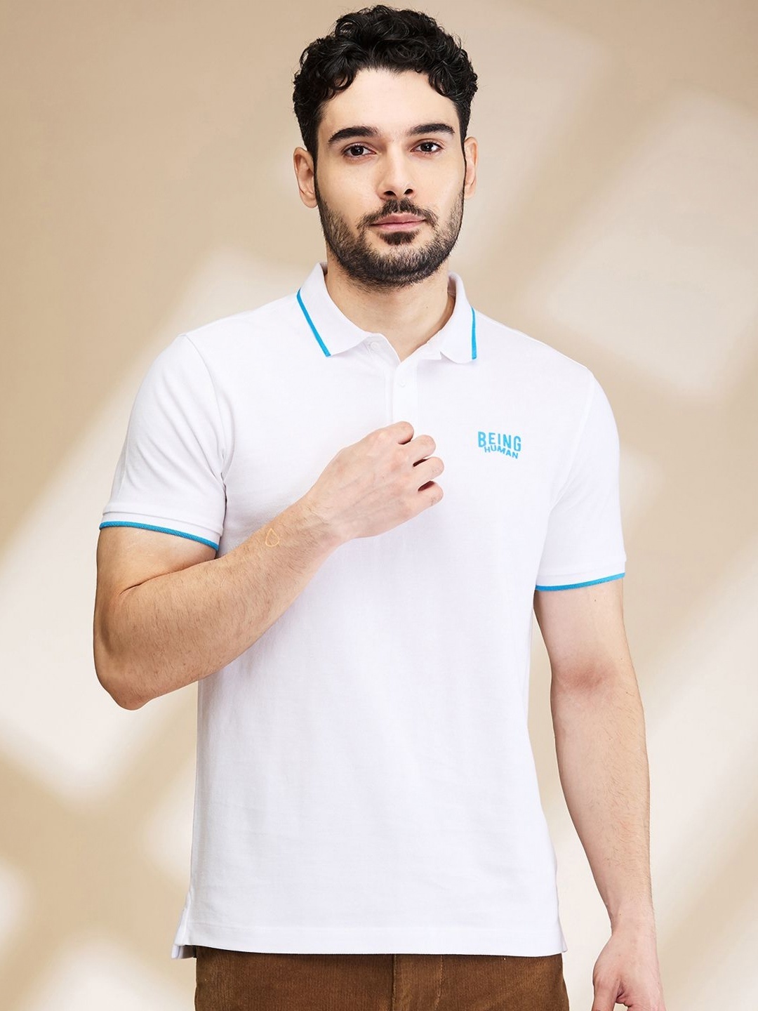 

Being Human Men Solid Polo Collar Cotton T-shirt, White