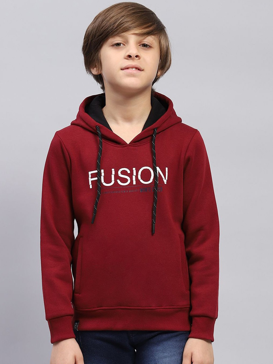 

Monte Carlo Boys Typography Printed Hooded Sweatshirt, Maroon
