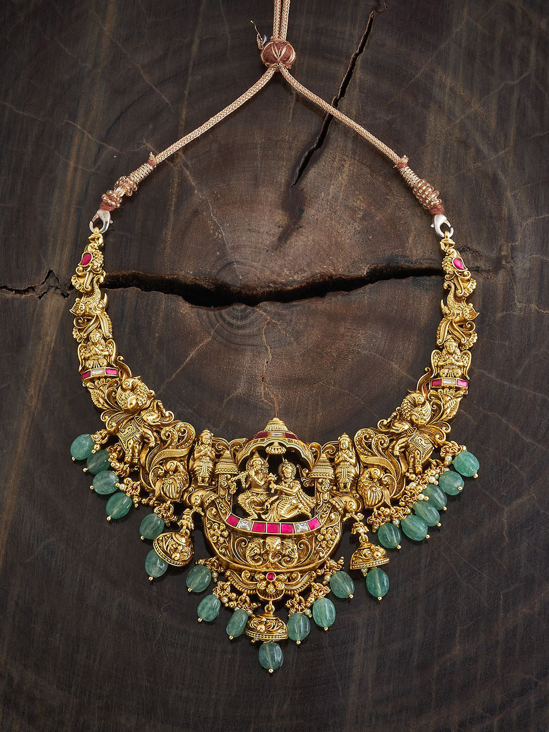 

Kushal's Fashion Jewellery 92.5 Pure Silver Gold-Plated Stone Studded Temple Necklace