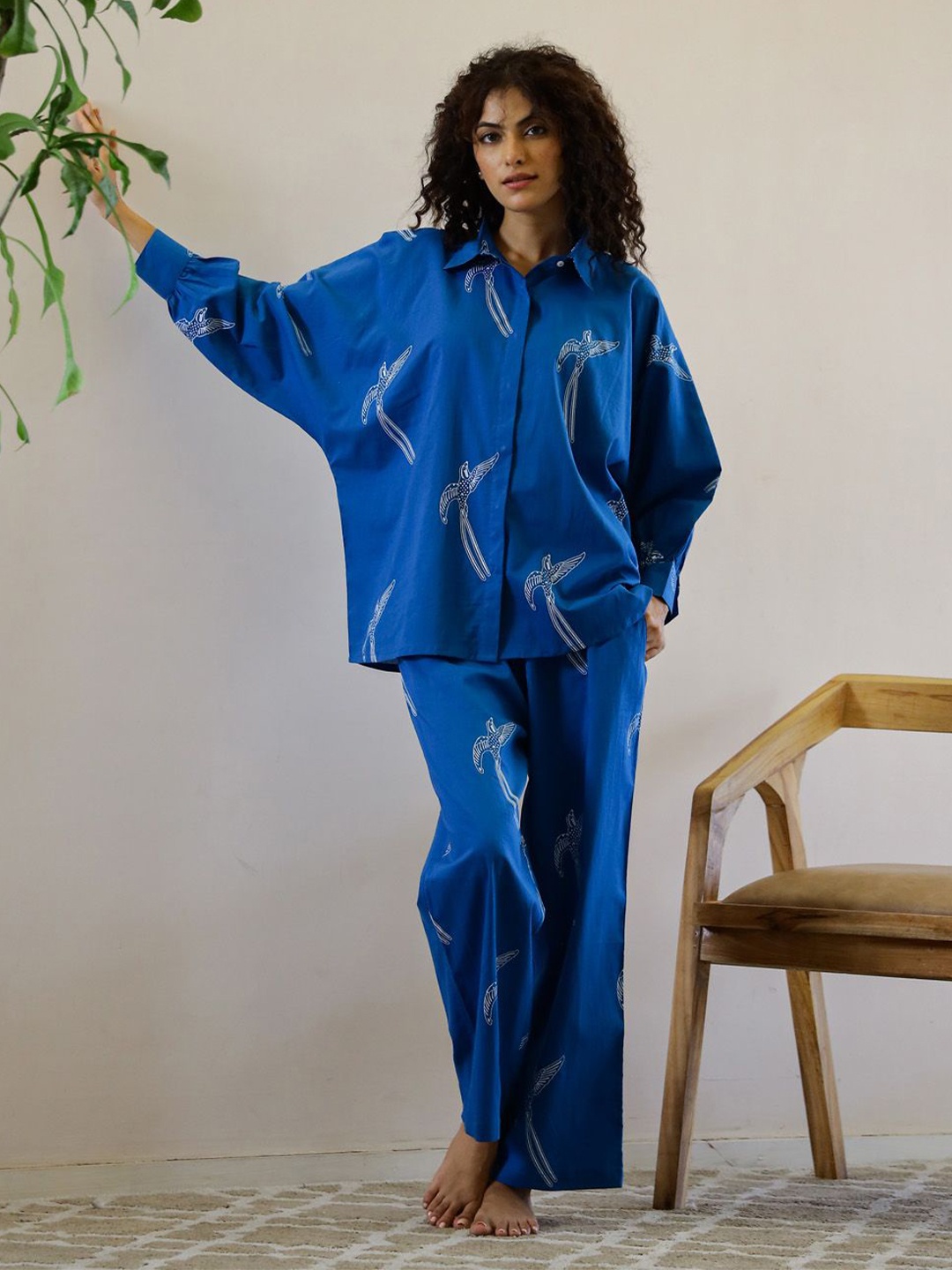 

SANSKRUTIHOMES Women Conversational Printed Night suit, Blue