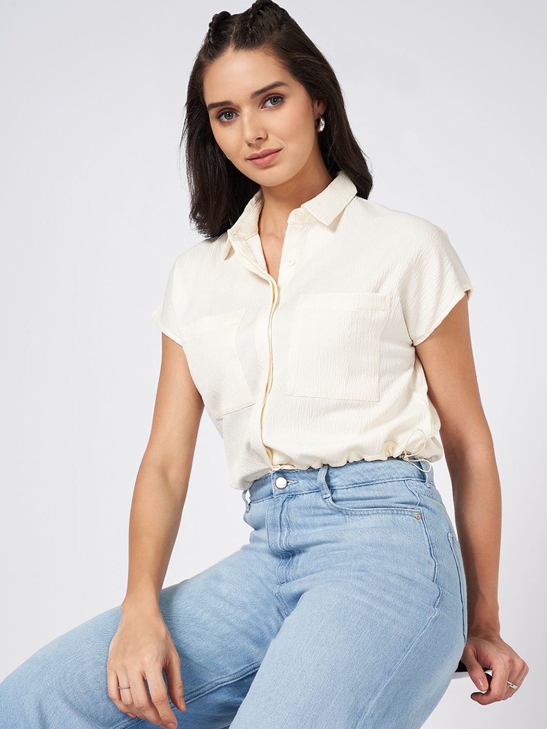 

SF JEANS by Pantaloons Extended Sleeves Shirt Style Top, Cream