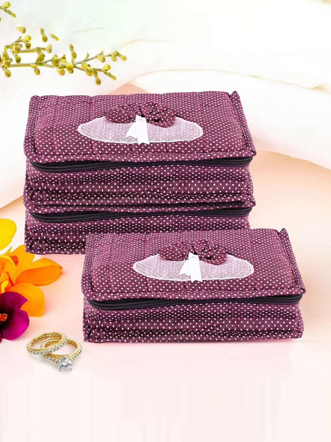 

Kuber Industries Purple 3 Pieces Printed Jewellery Organiser