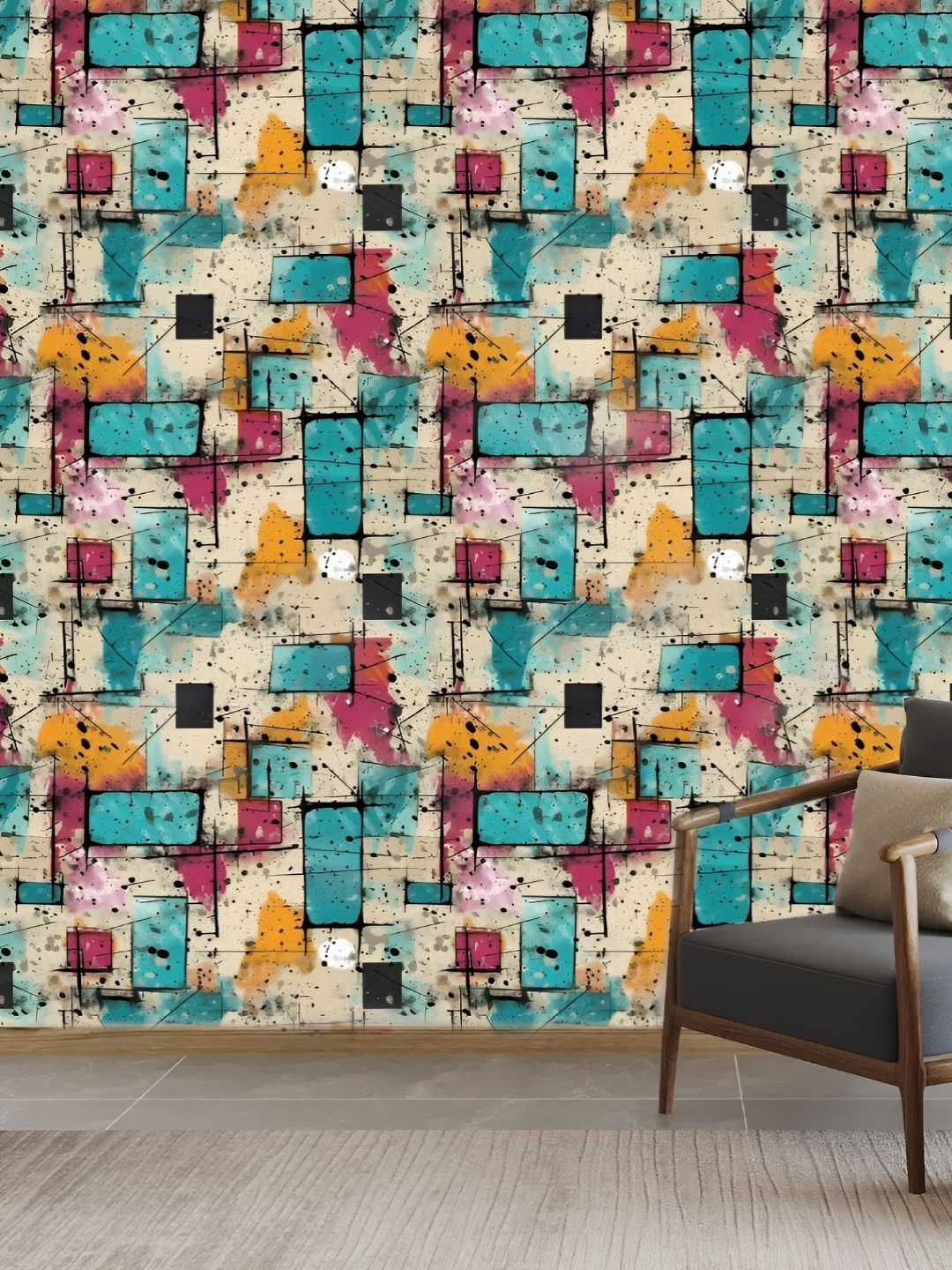 

CVANU Beige & Blue Geometric Printed Self Adhesive Wallpaper
