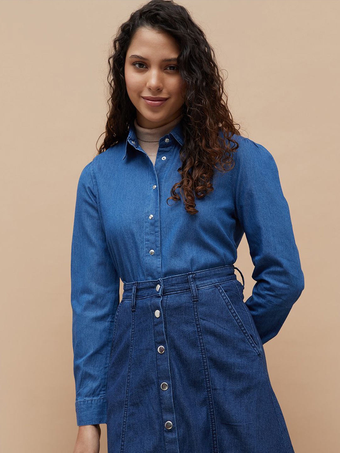 

CODE by Lifestyle Women Solid Shirt Collar Cotton Top, Blue