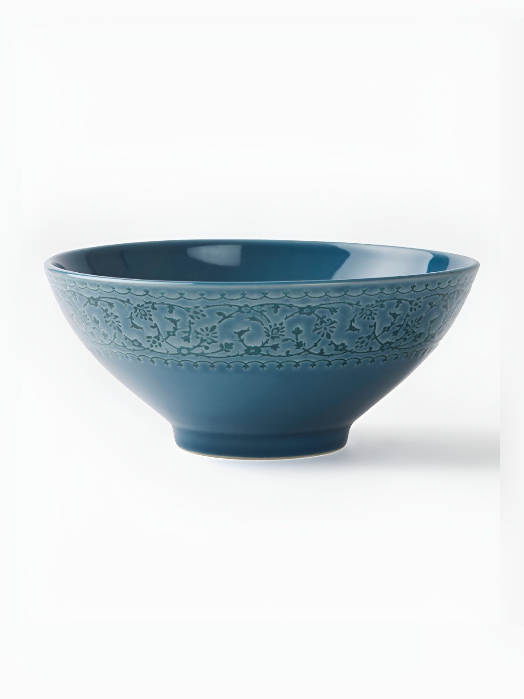 

Fabindia Roma Blue Floral Textured Ceramic Dishwasher Microwave Safe Serving Bowl 600ml