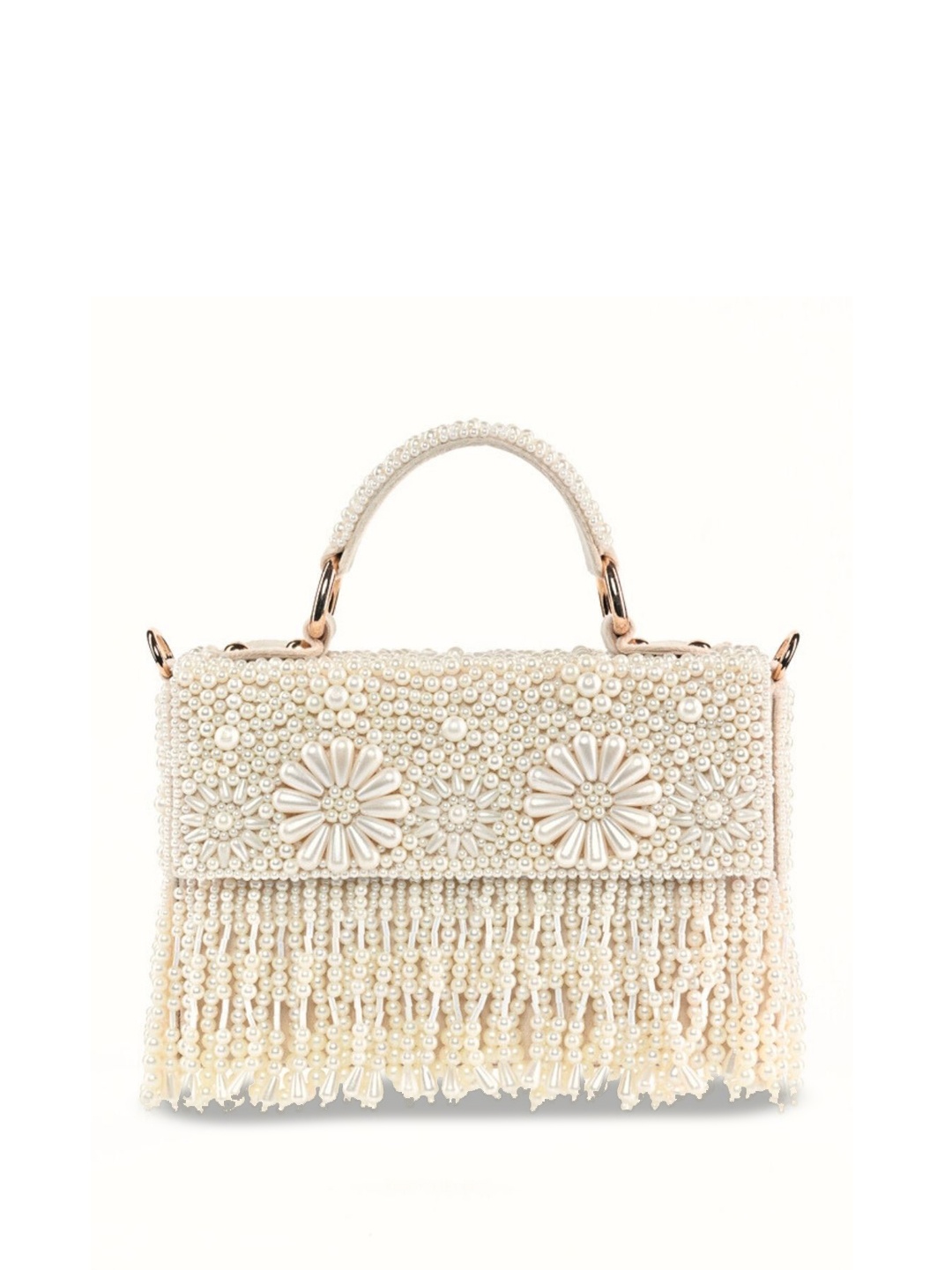 

House of Kosha Women Embellished Suede Swagger Satchel Bag, Off white