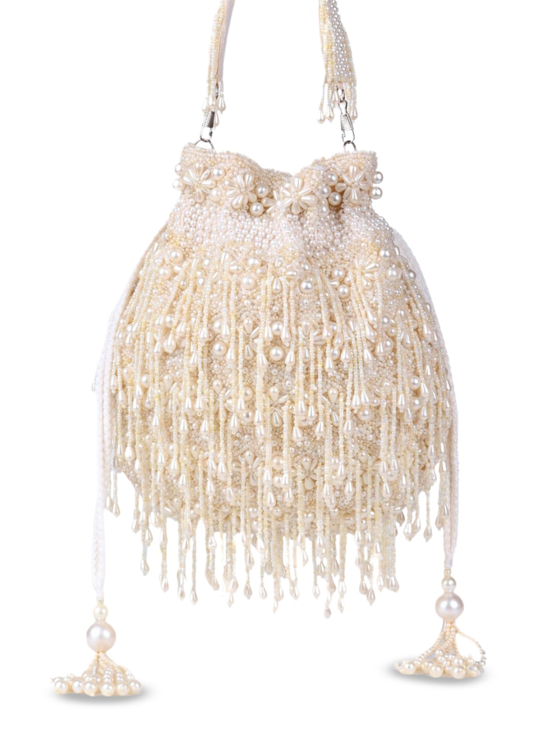 

House of Kosha Women Suede Embellished Sling Bag, Off white