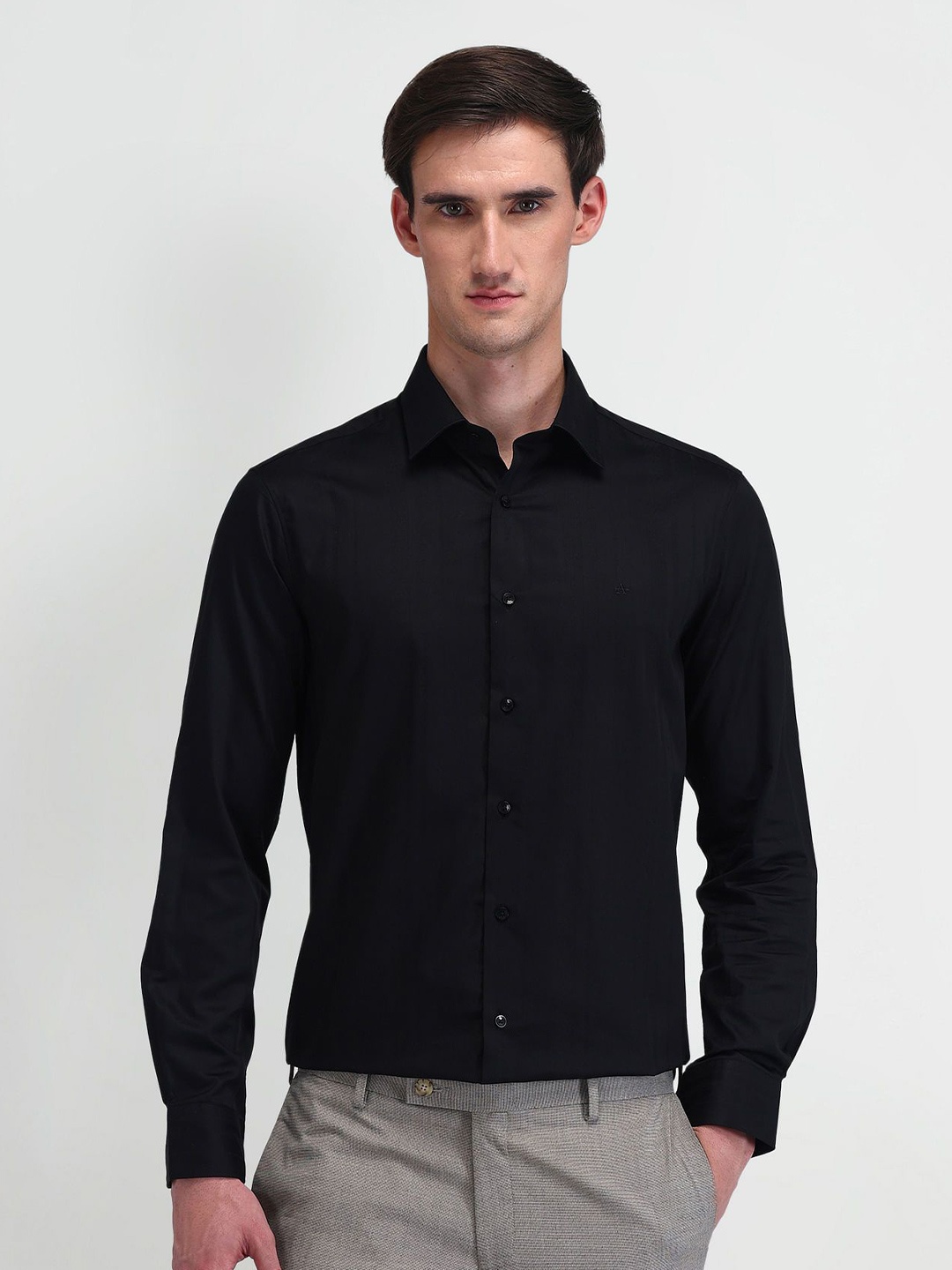 

Arrow Men Comfort Solid Cotton Slim Fit Formal Shirt, Black
