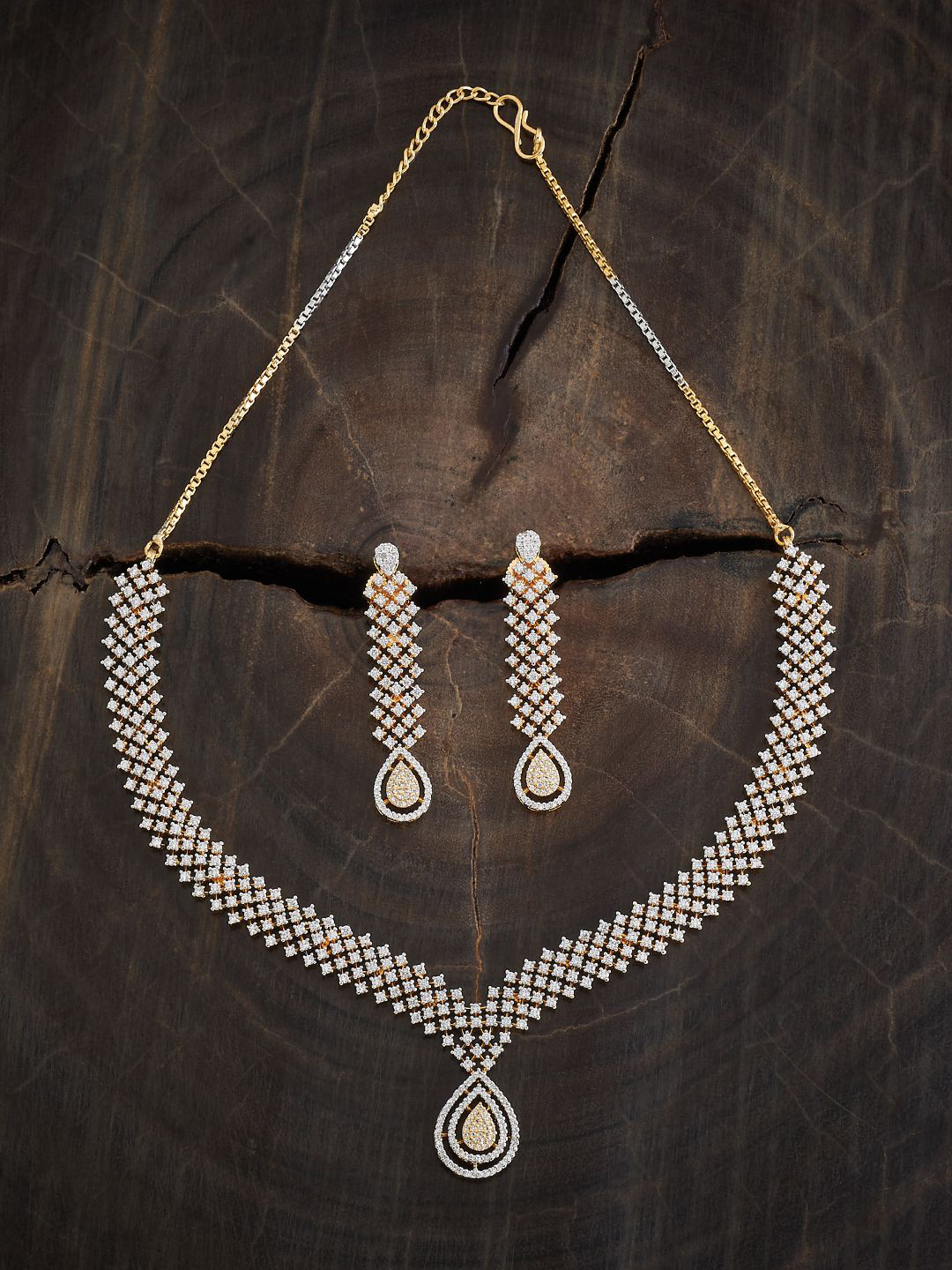 

Kushal's Fashion Jewellery Rhodium-Plated Cubic Zirconia Studded Jewellery Set, Silver