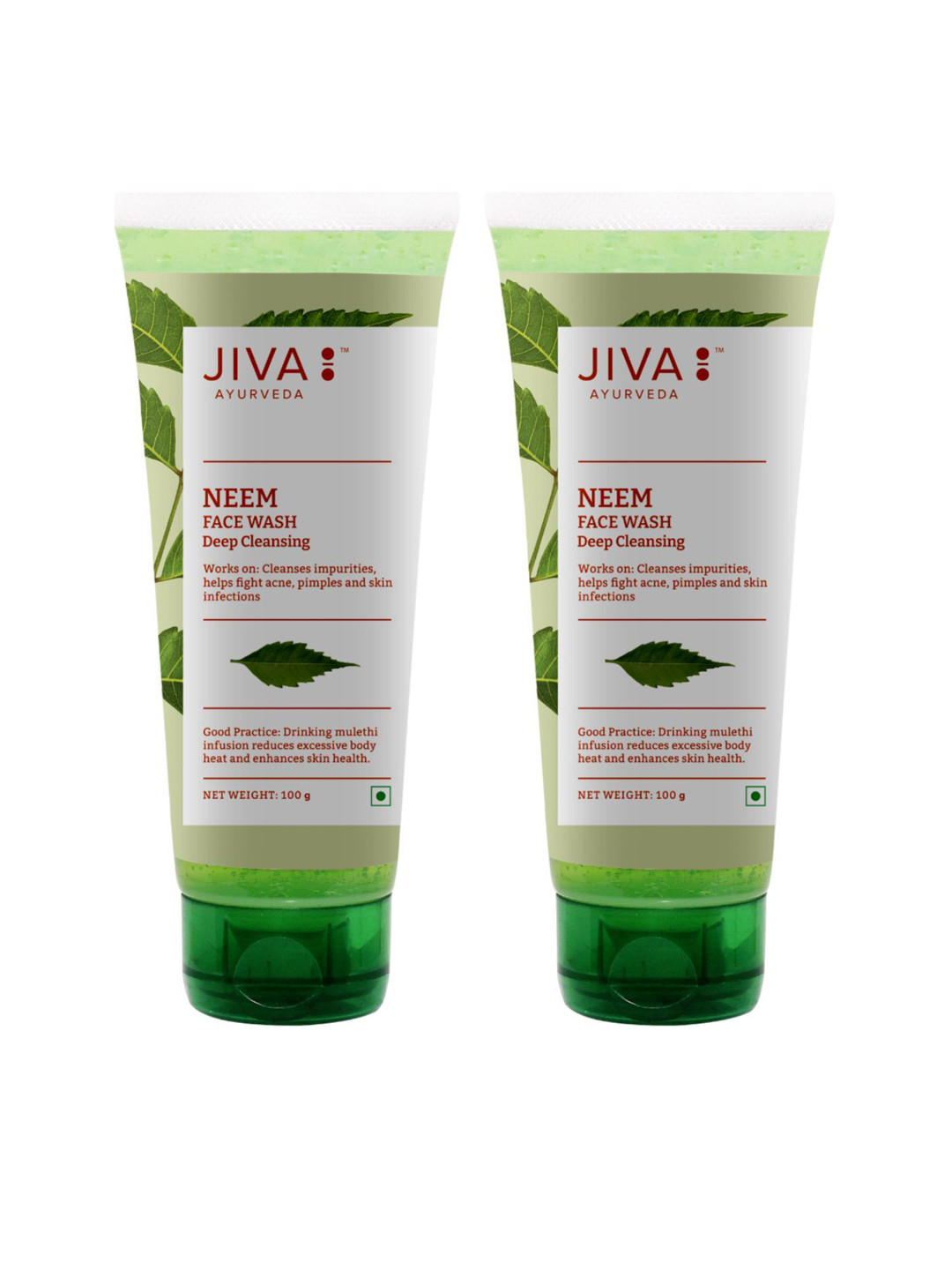

Jiva Set of 2 Deep Cleansing Neem Face Wash for Deep Cleansing & Acne Control - 100 g each, Green