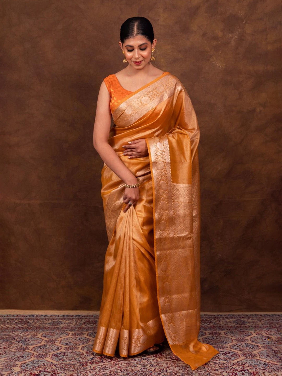 

KALINI Zari Tissue Banarasi Saree, Orange