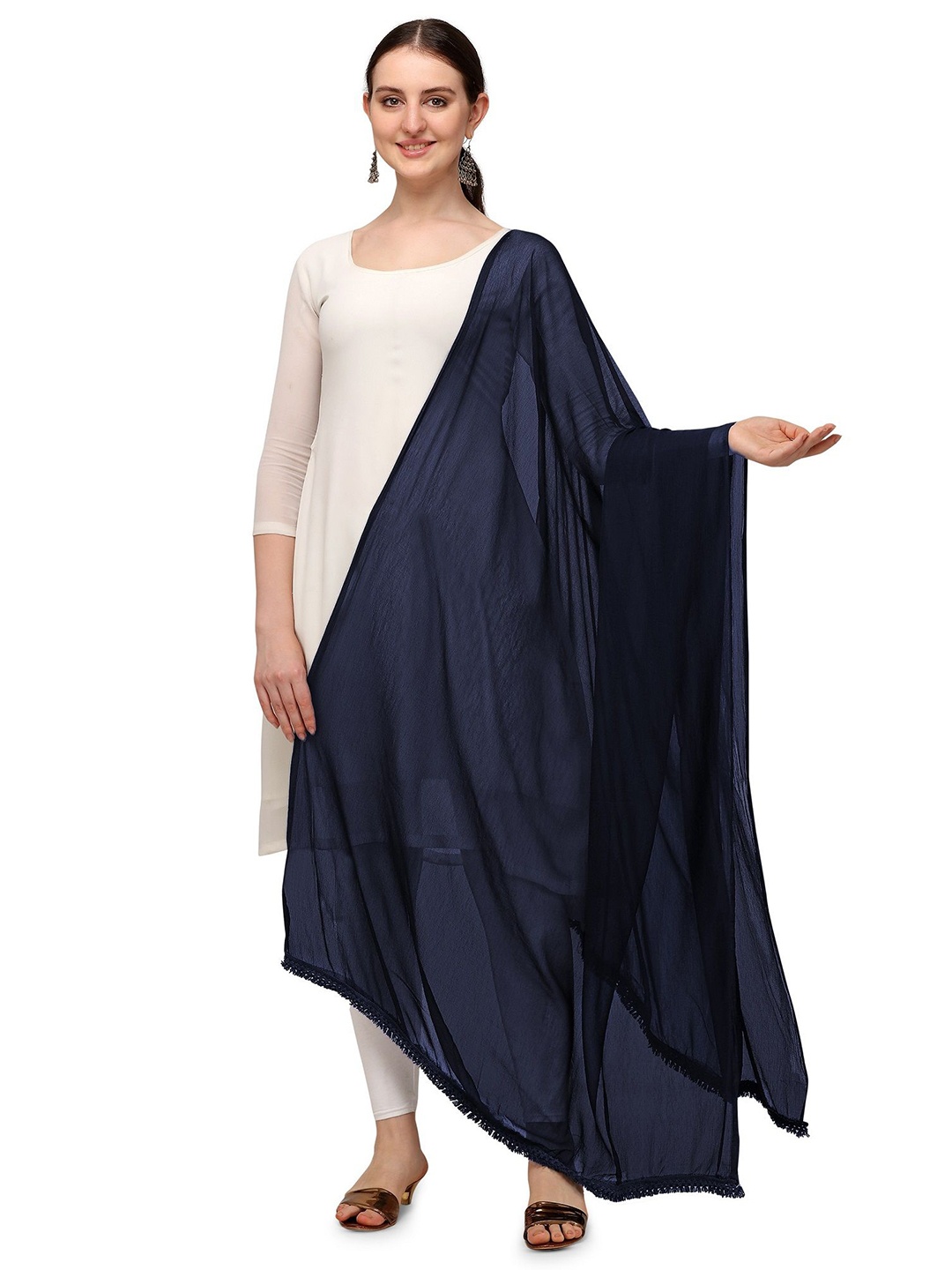 

Suha Dyed Chiffon Dupatta, Navy blue