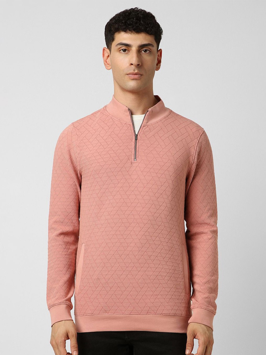 

V Dot Men Printed Self Design Sweatshirt, Peach