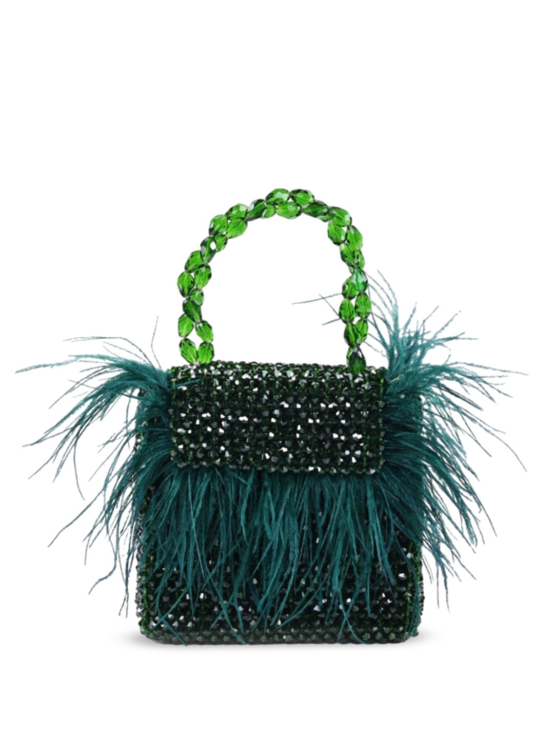 

House of Kosha Women Embellished Suede Shopper Sling Bag, Green