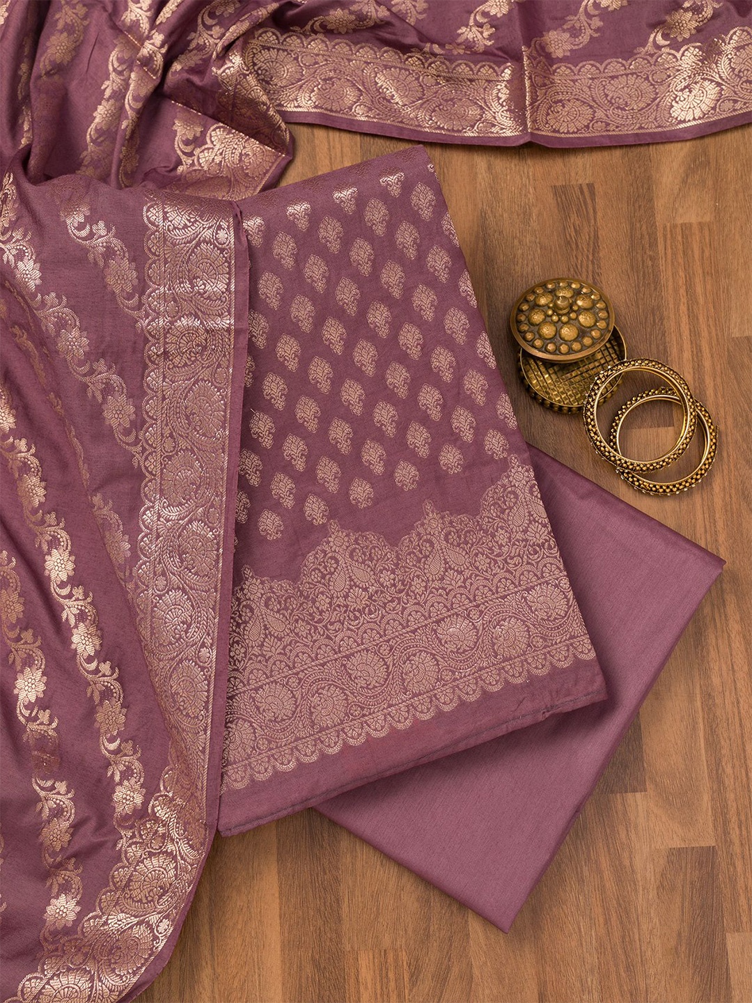 

Koskii Ethnic Motifs Woven Design Zari Banarasi Unstitched Dress Material, Purple