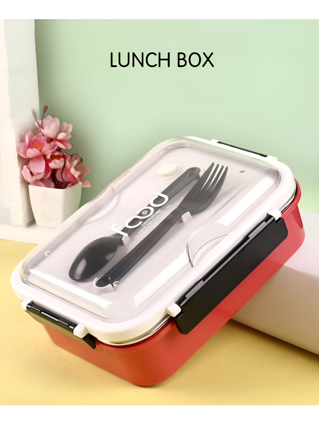 

NeonateCare Red Deluxe Stainless Steel Lunch Box With Fork and Spoon